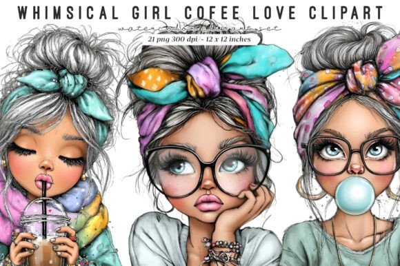 Download Whimsical Girls Cofee Love Clipart - Girls Collection