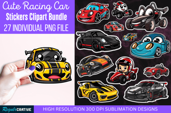 Download Cute Racing Car Stickers Clipart Bundle - Racing Collection